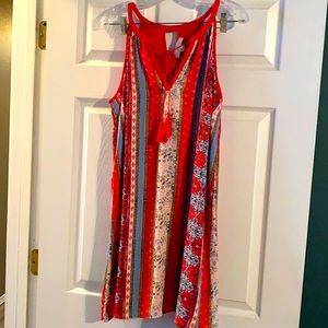 Red Striped Floral Sleeveless Summer Dress